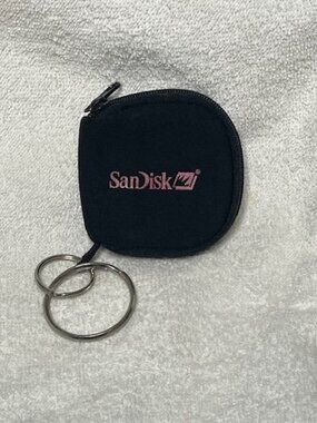 SanDisk Memory/Flash Card Travel Zip Pouch Case Keychain Logo Black 2.75"x2.75"